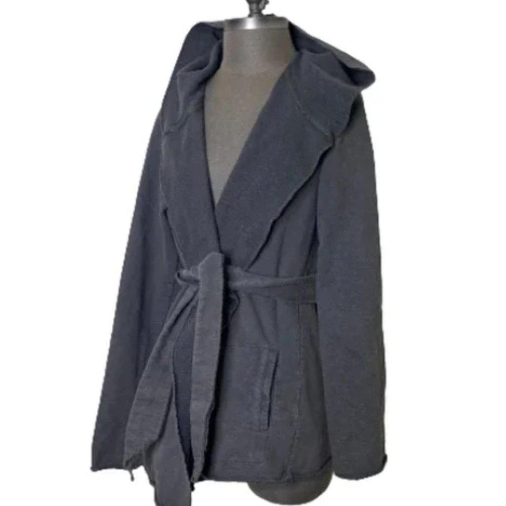 Lucky Brand Women’s Medium Open Front Cardigan Gray Pockets Tie Waist Raw Hem